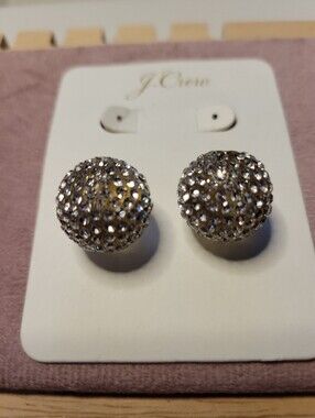 J. Crew Gold Tone  Crystal Pavé Disco Pacman Shaped Stud Earrings So Cute!